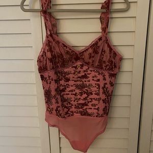 Free People bodysuit, pink paisley with lace